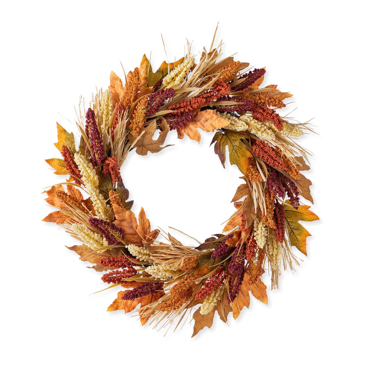 Glitzhome® 24" Fall Sorghum Wreath Includes a Black Metal Wreath Hanger